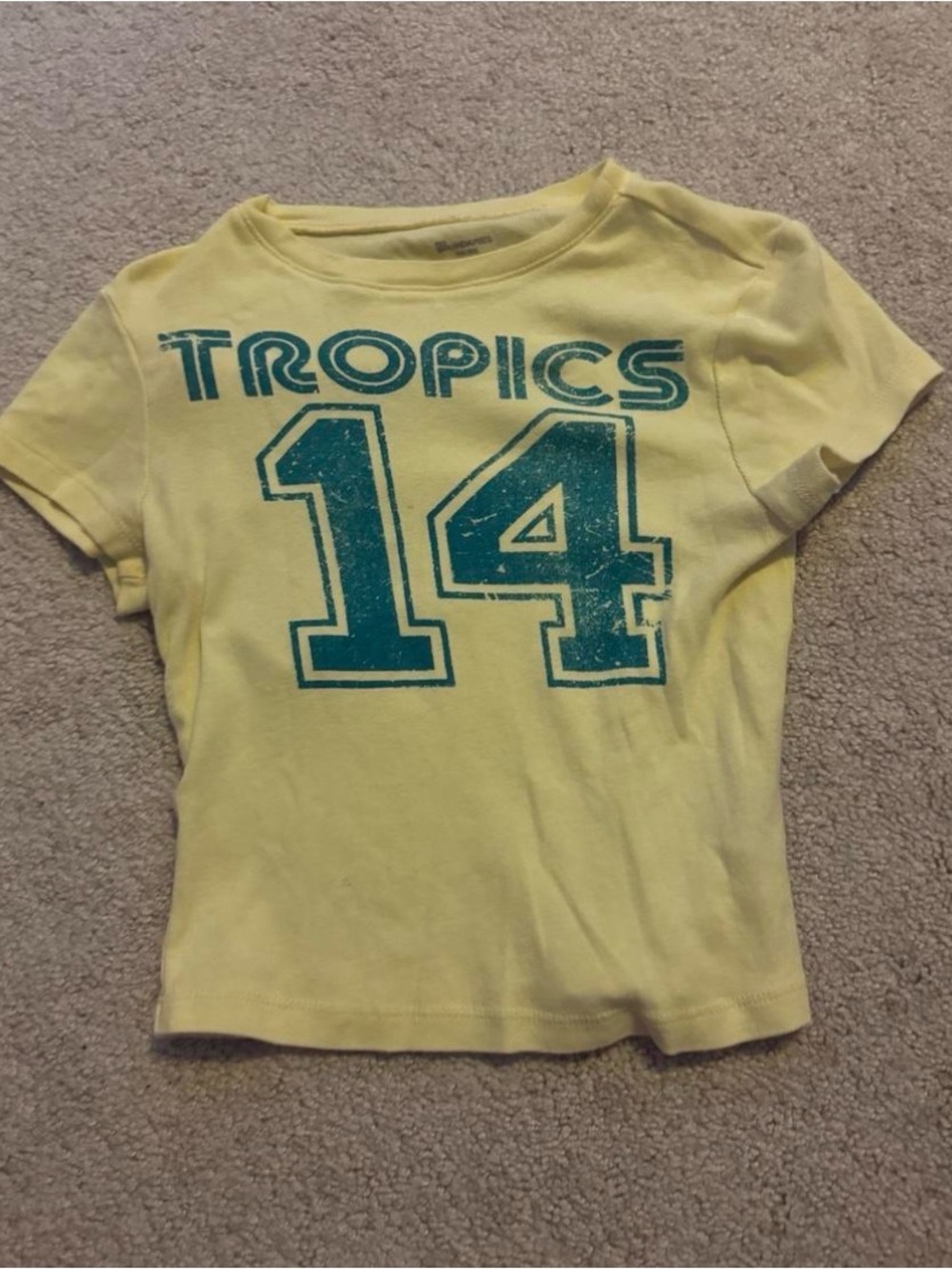 No Boundaries Yellow Tee with Teal 'TROPICS 14' Graphic